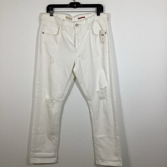 Pilcro Distressed Slim Boyfriend Crop Jeans 31 NWT White Denim Anthropologie - Picture 7 of 10